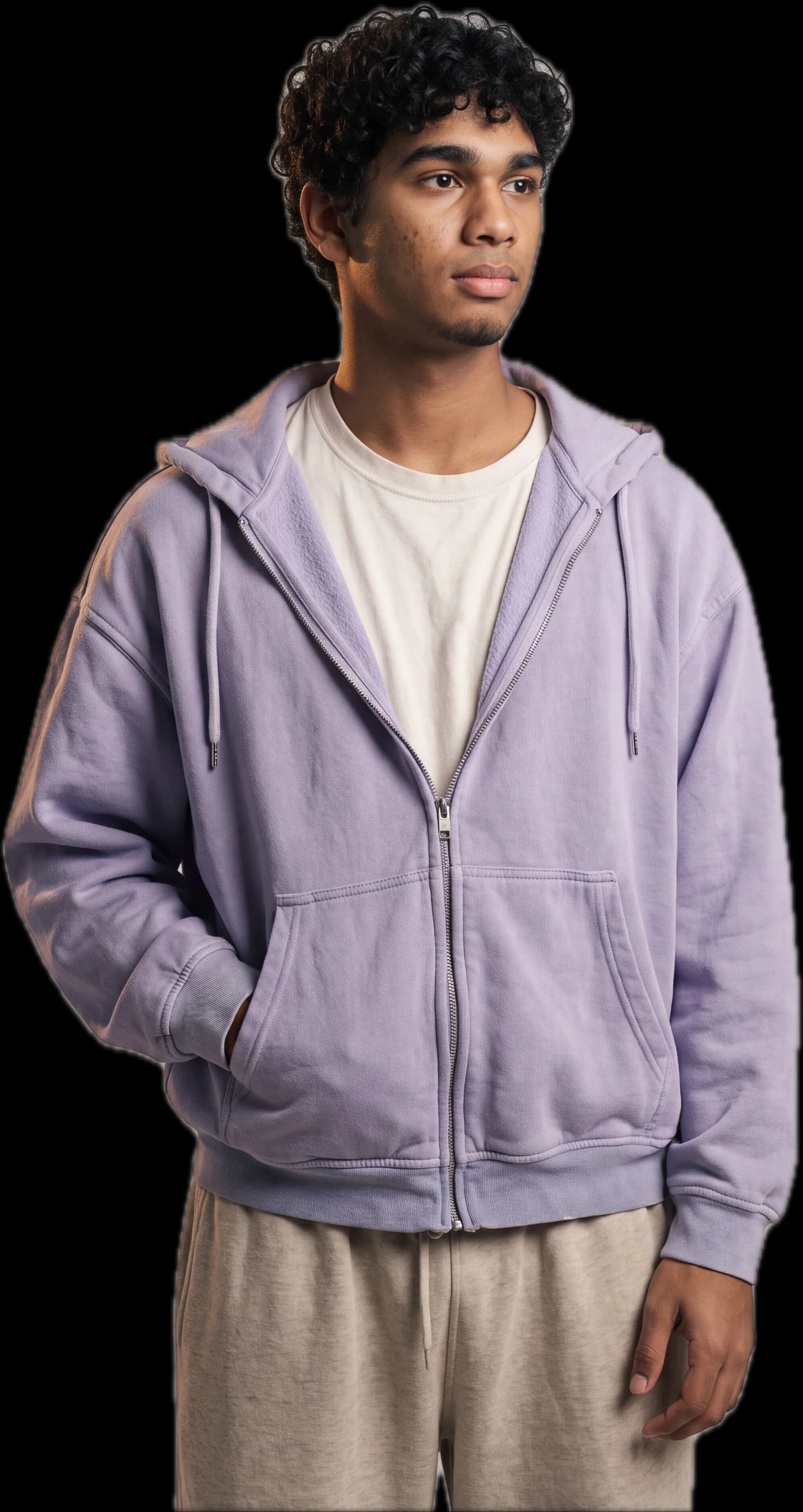 Yurvine in a lavender hoodie